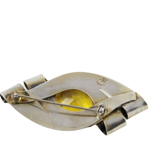 Coro Craft Sterling Silver Bow Brooch with Citrine Color Oval Stone - Picture 5 of 5